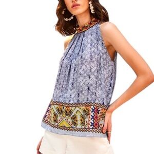 Anthropologie Bhanuni By Jyoti Embroidered Top 3X Boho Tie Neck Ethnic Beaded